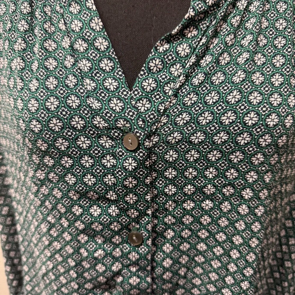 J. Jill 2X Green Boho Print Button Front Long Sleeve Tunic Top Plus Size - Picture 2 of 9